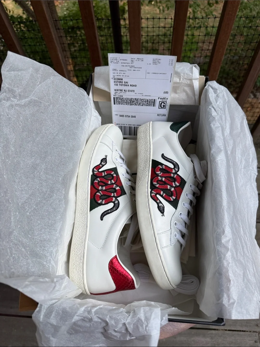 Gucci White Leather Ace Sneakers with Red & Green Web and Snake Embroidery